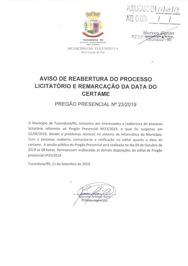 AVISO DE REABERT DO PROCESSO_NOVA DATA DE CERTAME PP 23/2019. 
